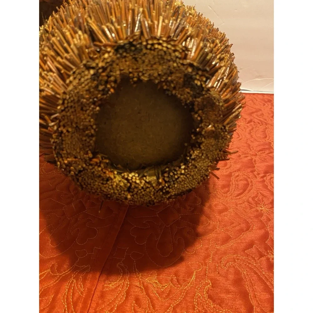 Vintage Handmade Pine Needle Basket‎ Medium Decorative Straw Dark Light Folk Art
